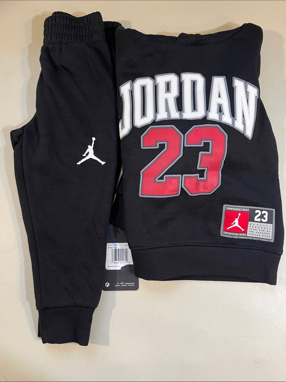 Jordan Kids Black Sweatpants & Hoodie Set with Red 23 Graphic